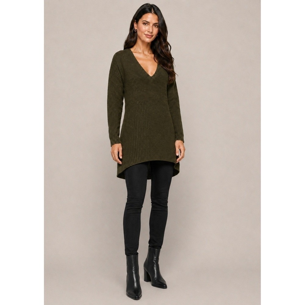 ASTR the Label Cozy Sweater‎ Womens XS Olive Green Holiday Knit Side Slits
